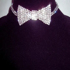 Rhinestone Bow Tie Necklace Choker Crystal Luxury Formal Elegant Silver Bling
