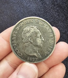 1827 Large Italian 5 Lire Silver Coin King Carlo Felice Bullion