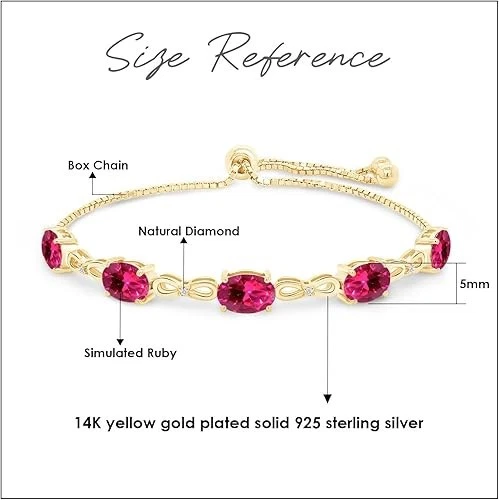 Теннисный браслет-боло с имитацией камня рождения и настоящего бриллианта покрытие желтым золотом 14 карат - Изображение 3 из 4