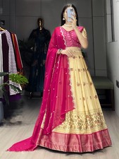 Soft Silk Lehenga Choli Set Printed With Weaving Border Embroidered Dupatta