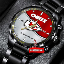 Kansas City Team Chiefs Bi Color Football Black Stainless Steel Watch