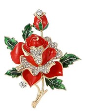 Rose Rhinestone Flower Bouquet Brooch Gold Enamel Floral Pin Flower Jewelry Gift