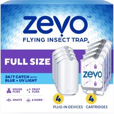 Zevo Flying Insect Traps - Plug-in Indoor Fly 4 Devices & 4 Cartridges, White