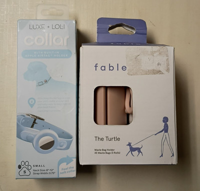 Fable The Turtle Waste Bag Holder Blush Pink, & Luxe Loli Small Collar Light Blu