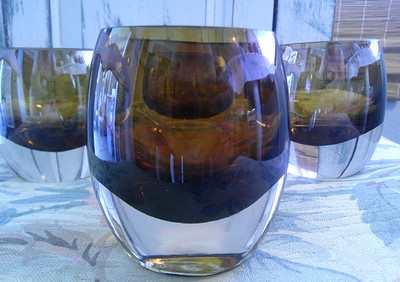 4 Mikasa Home Accents Solaris Amber Glass Votive Candle Holders Heavy Bases