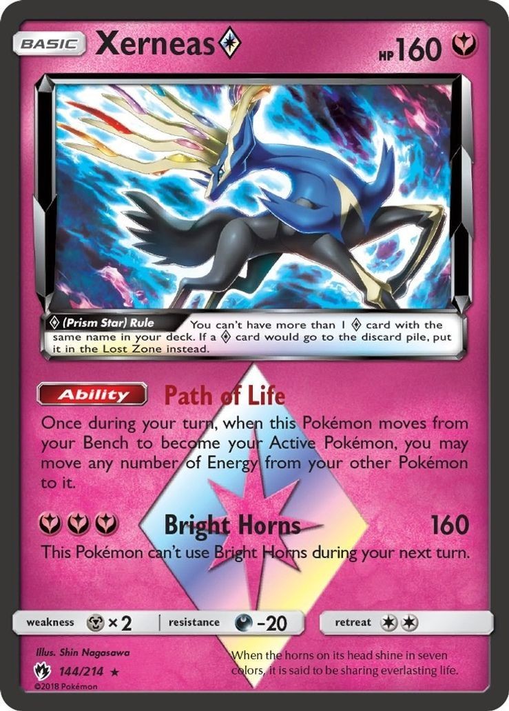 Xerneas Prism Star - 144/214 - Pokemon Lost Thunder Sun & Moon Rare Card NM