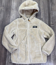 LL Bean Hi Pile Fleece Ivory Jacket Kid s Size 6/7 Hooded Full Zip