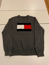 Tommy Hilfiger Sweater Medium Gray Flag Logo Crewneck 90s Retro Preppy Pullover