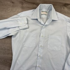 VTG Sears Perma Prest Mens Shirt Size 15-34/35 Button Light Blue Double Pocket