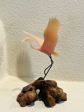 Vintage Pink Resin Flamingo Sculpture on Burl...