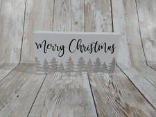 New "Merry Christmas" Glitter Trees Winter Wonderland Wood Sign Decor Tier Tray