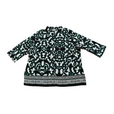 Alia Plus 20W Resort Boho Tribal Print Blouse Womens Green 3/4 Sleeve Button Up