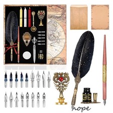 Quill Pen Ink Set,Includes Feather Pen and wooden dip pen, Ink,17 Replacement...