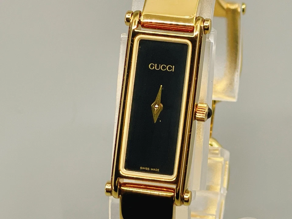 【Casi Como Nuevo con Caja】 Gucci 1500L 12mm Esfera Negra Oro Qz Para Mujer -Se envía desde EE. UU. Foto 2 de 4