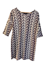 Amisu/NewYorker 3/4 Sleeve Black & White Chevron Pattern Jumper Dress - Size - L