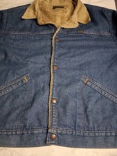 Maverick Jacket Mens Blue Denim Trucker Sherpa Lined VTG USA Made Large
