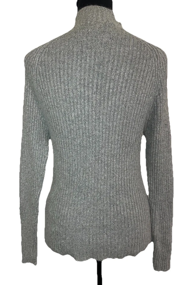 Jaclyn Smith VTG Silk Angora Blend Mock Neck Gray Sequin Ribbed Sweater SMALL - Image 3 of 4