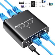 1000Mbps Ethernet Splitter 1 In 4 Out RJ45 LAN Adapter with USB Power