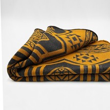 Handwoven Soft & Warm Heavy Thick Llama Wool Blanket - Mustard / Black  95x79 in