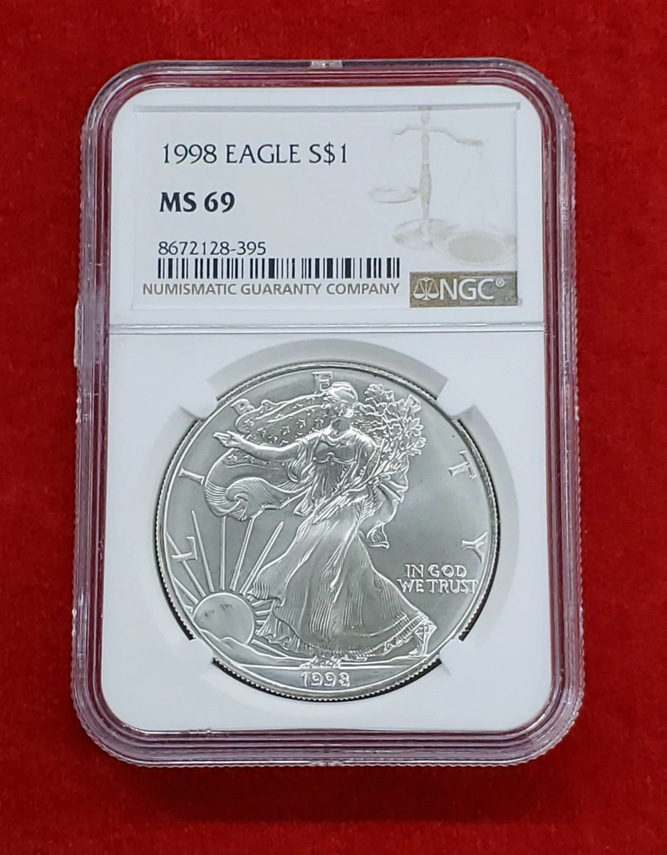 25+ American Eagle MS 69 Graded 1998 Silver Bullion Coins for sale