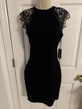 New Gorgeous Women’s Little Black Dress With Lace Detail Sleeve By Iris Size S