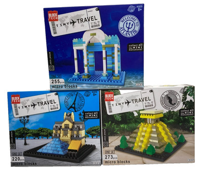 Block Tech Tiny Travel Mini Block Set of 3 Atlantis Chichen  Itza Louvre 748 pc