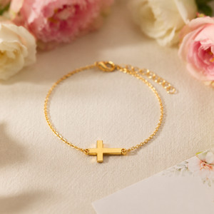 Authentic Minimalist 14K Gold Plated Cross Link Bracelet Cute Faith Jewelry Baptism