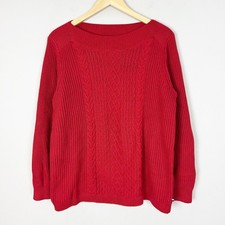 NEW Tommy Hilfiger Red Fisherman Boat Neck Sweater Size Large Women's