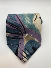 Vintage Mario Valentino 100% Italian Silk Tie Abstract Blue Purple 90s USA Made