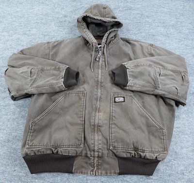 Big Smith Jacket Men 2XL Brown Hooded Fleece Lined Duck Canvas Workwear Coat XXL