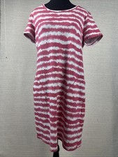 T by Talbots Pink Stripe Tie Dye Knit Dress Medium Pockets Casual Cotton Stretch