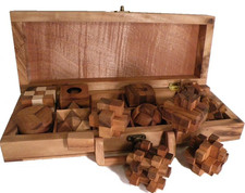 Wooden Puzzle Set 12 Pieces in Suitcase Brain Teaser Educational Toy Gift