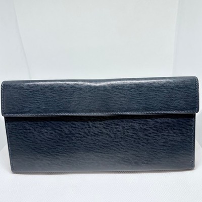 希少✨Christian Dior Long Wallet Vintage Authentic Christian Dior Vintage Navy Blue Textured Leather Long