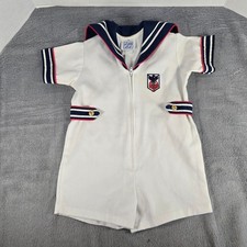 Vintage Little Bit Sailor Romper White Navy Red Nautical 18 Months Made in USA