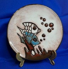 Wandteller Majolika Vintage Keramik Fische 60er-Jahre Deko