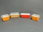 New Listing4 Vintage PYREX Red Refrigerator Dishes 501-B 1-1/2 Cup - 0502 1-1/2 Pt Lids