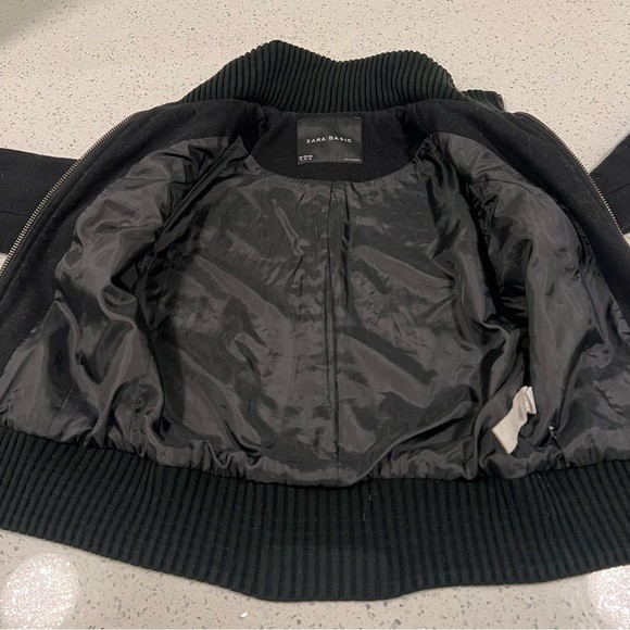 ZARA BASIC Wool Blend Zip Black Bomber Jacket w R… - image 8