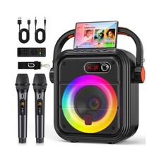 Karaoke Machine with 2 Wireless Microphones, Portable Bluetooth 5.3 Speaker w...