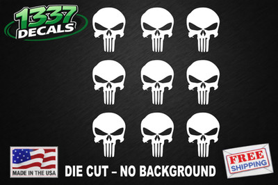 (9) The Punisher Skull Vinyl Decals Phone Helmet Gun Mag 1'' 2'' 3'' Stickers