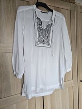 Zara Black White Embroidered Tunic Dress Kaftan Cover Up Top Cotton L Large