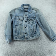 Vtg 80s Levi's Trucker Jacket FITS XS Denim Faded Distressed Light Wash Front