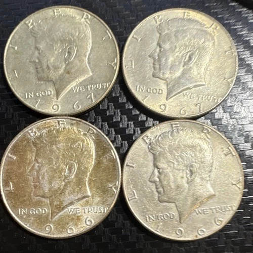4 Kennedy Half Dollars 2 1966 & 2 1967 40% Silver