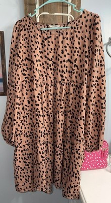 ee:some Pink Animal Print Sundress S Short Long Sleeve Round Neck 