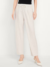 Old Navy Billie Straight Trouser Pants Women L Beige Pull On Elastic Waist NEW