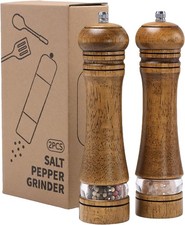 Solid Wood Salt and Pepper Mill Set, Premium Oak Salt Shaker,