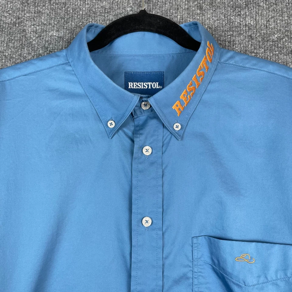 Resistol Men’s Western Button-Down Shirt XL Blue Embroidered Logo Long Sleeve - Image 2 of 4