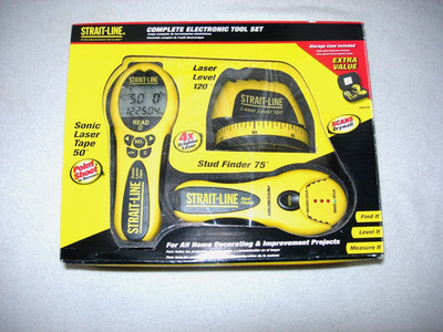 STRAIT-LINE 3 PIECE LASER TOOL SET, STUD FINDER, LASER TAPE MEASURE, LASER LEVEL
