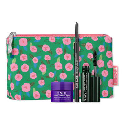 Clinique 4 Pieces Gift Set Travel Pouch All About Eyes, Mascara, Cleansing Balm