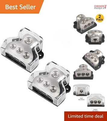 Power Distribution Block Car Audio 3-Way 0G In 4G Out 2 Pack for Amplifiers
