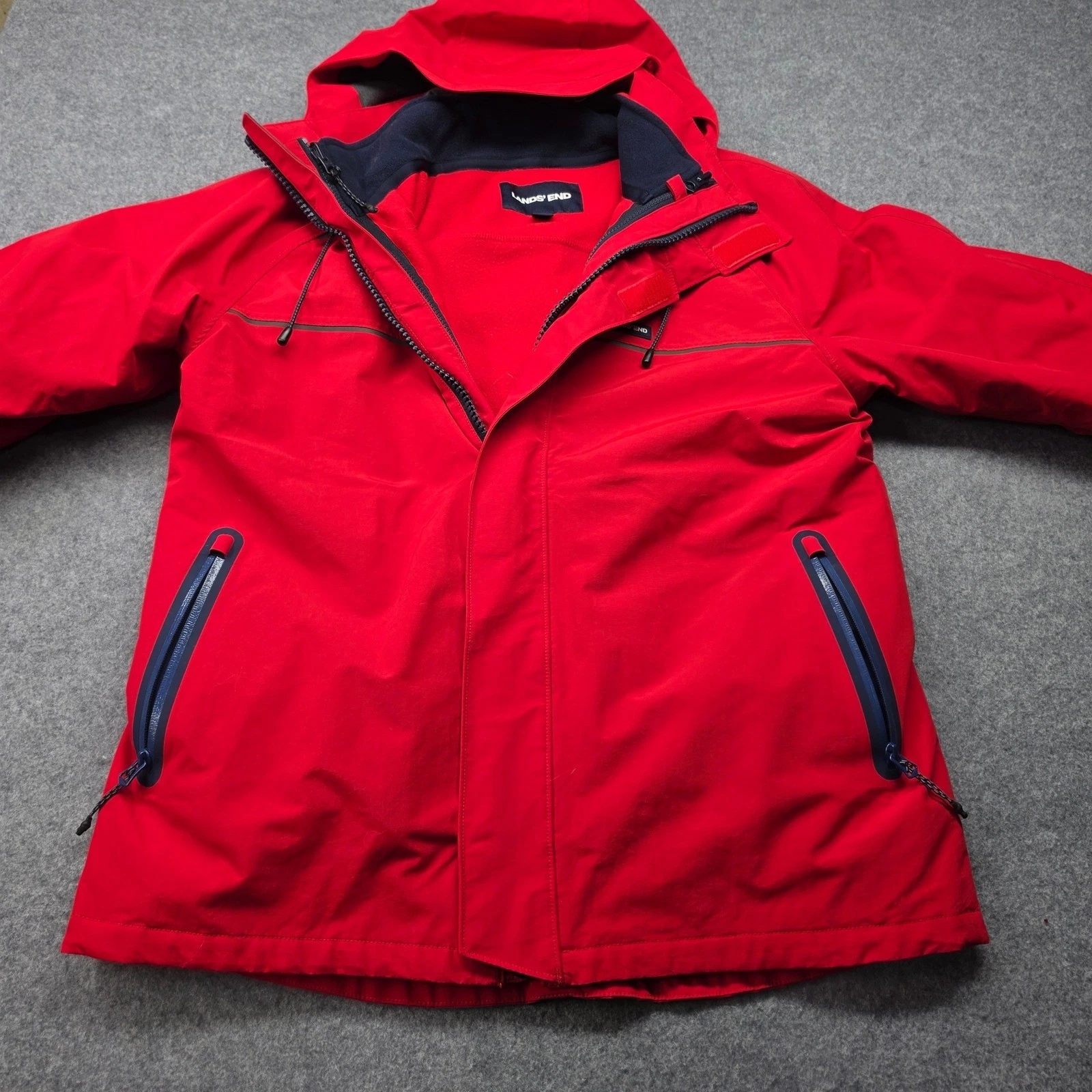 Lands End Mens Red Squall Waterproof Hooded Parka Jacket Medium 38-40 Fleece image 1